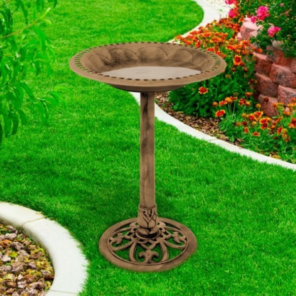 Nature Spring Antique Bird Bath, Weather Resistant Resin with Vintage Scroll Design, for Outdoor Decor (Bronze) 157674CUK